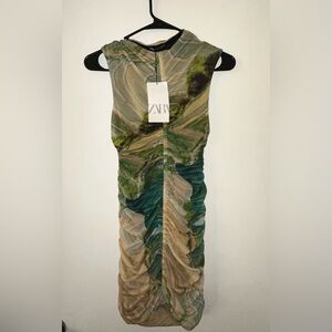 Zara Earth Tones Ruched Dress